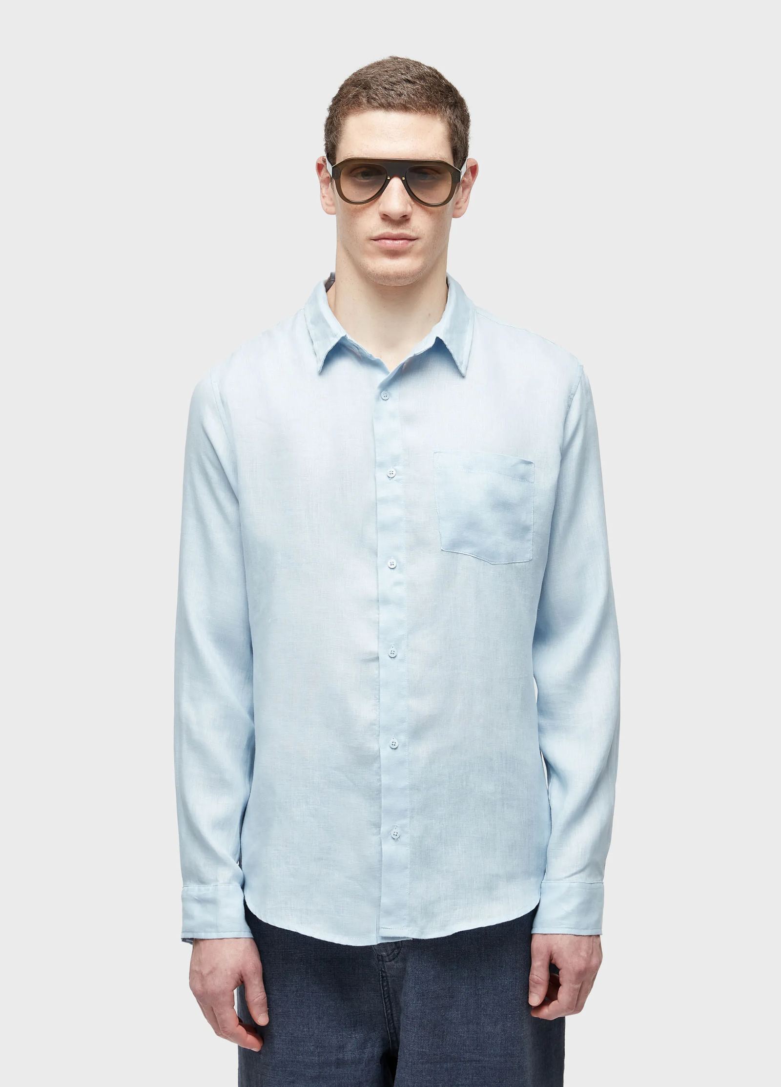 Camisa Classic Linen Manga Longa Azul Clara